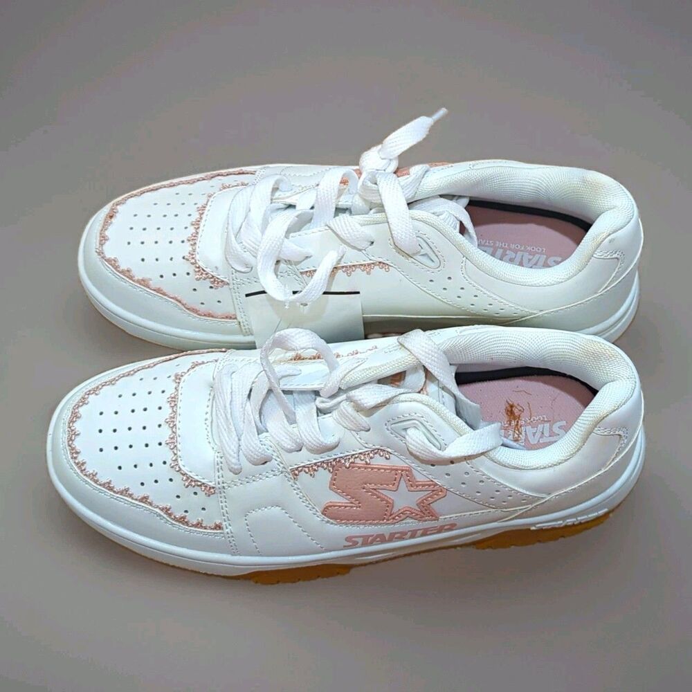 NEW Starter Women's White/Pink Low Top Lace-Up Athletic Sneakers US 8M